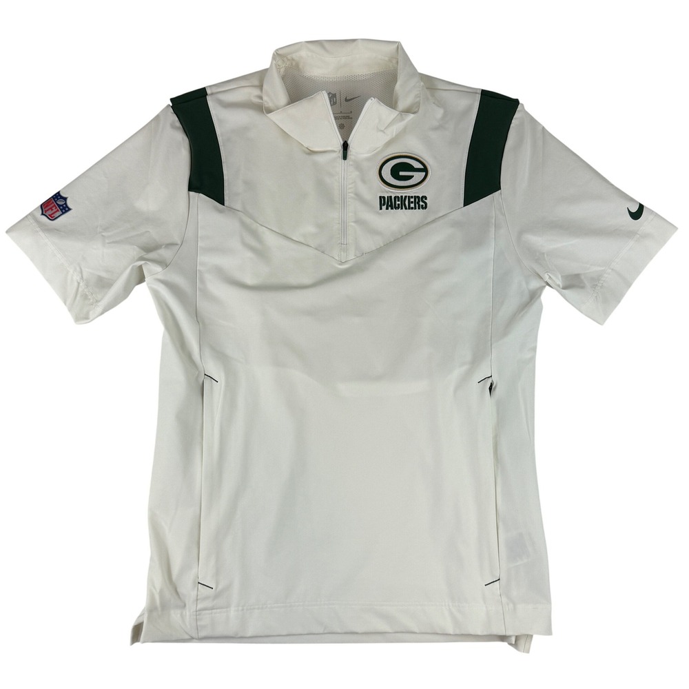 Nike Green Bay Packers Short Sleeve Jacket Mens M White Quarter Zip On-Field
